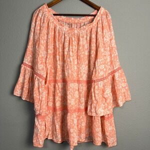 Cato Floral Off Shoulder Flowy‎ Tiered Bell Sleeve Top Resort Vacation 22/24W